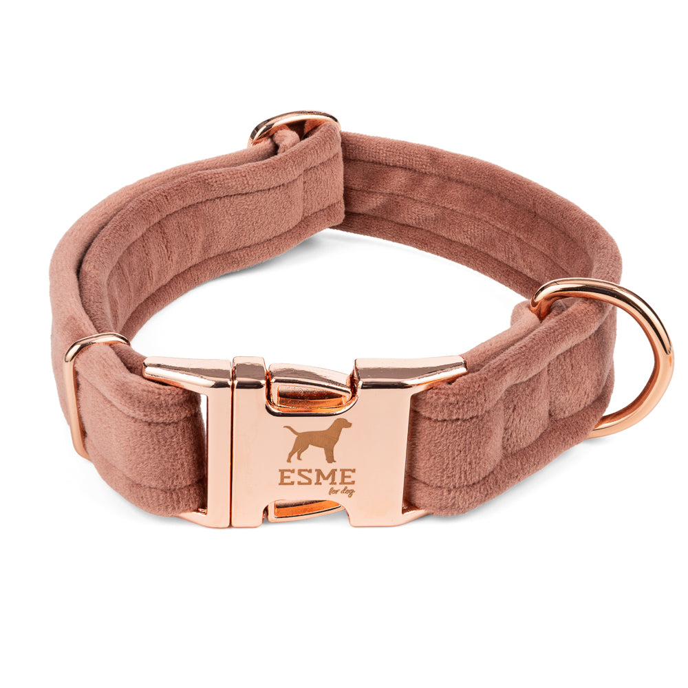 Velurový obojek s možností gravírování jména psa – Dusty Rose