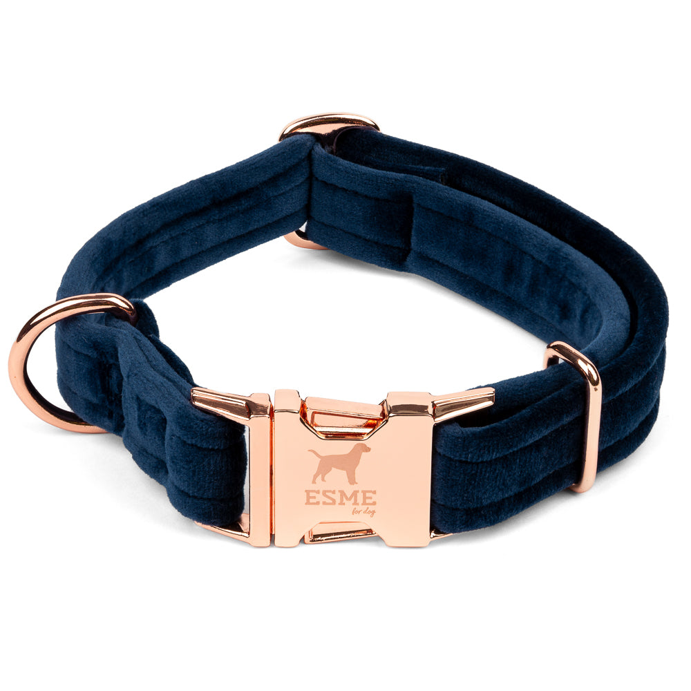 Sametový obojek pro psy s gravírováním jména – Indygo