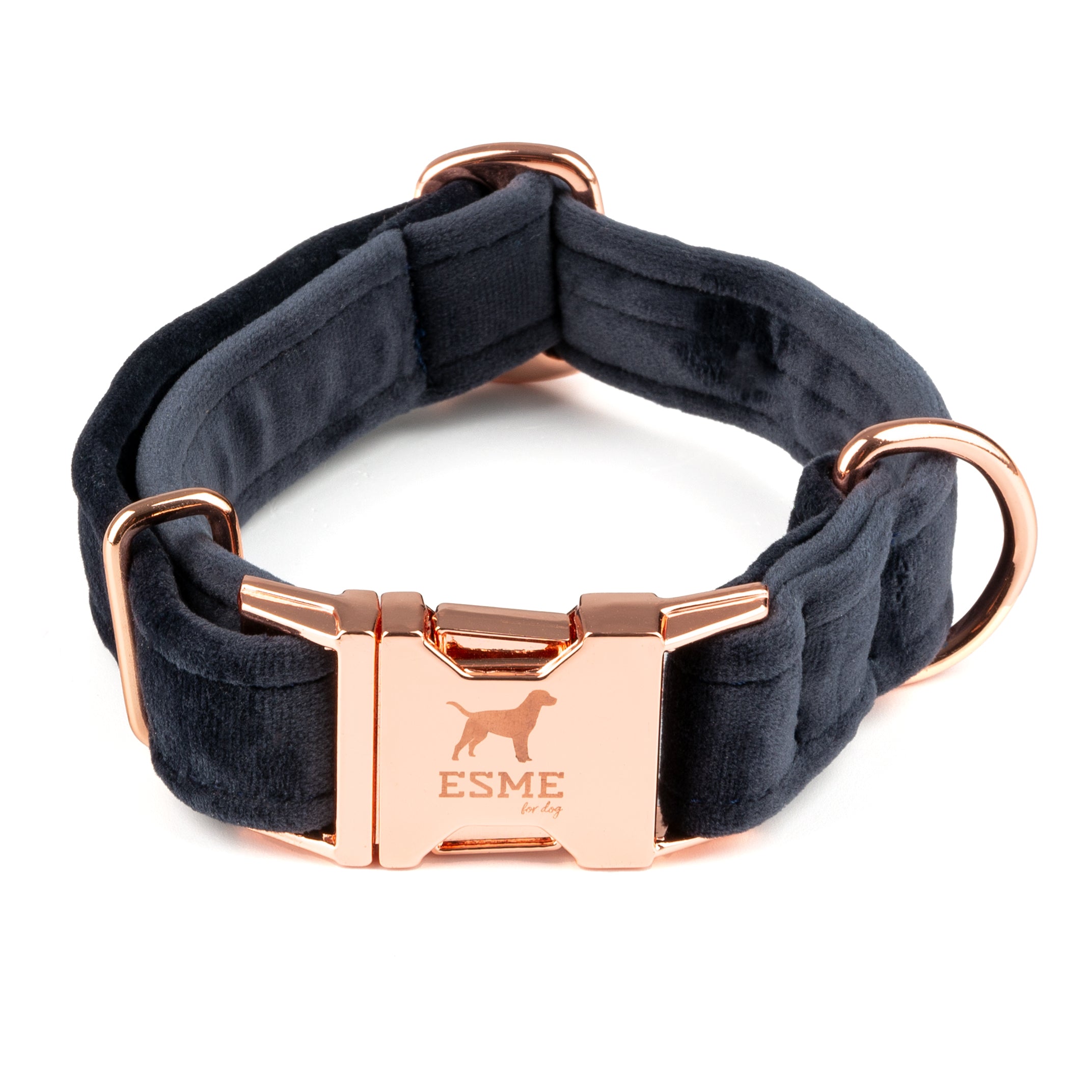 Sametový obojek pro psy s gravírováním jména – Space