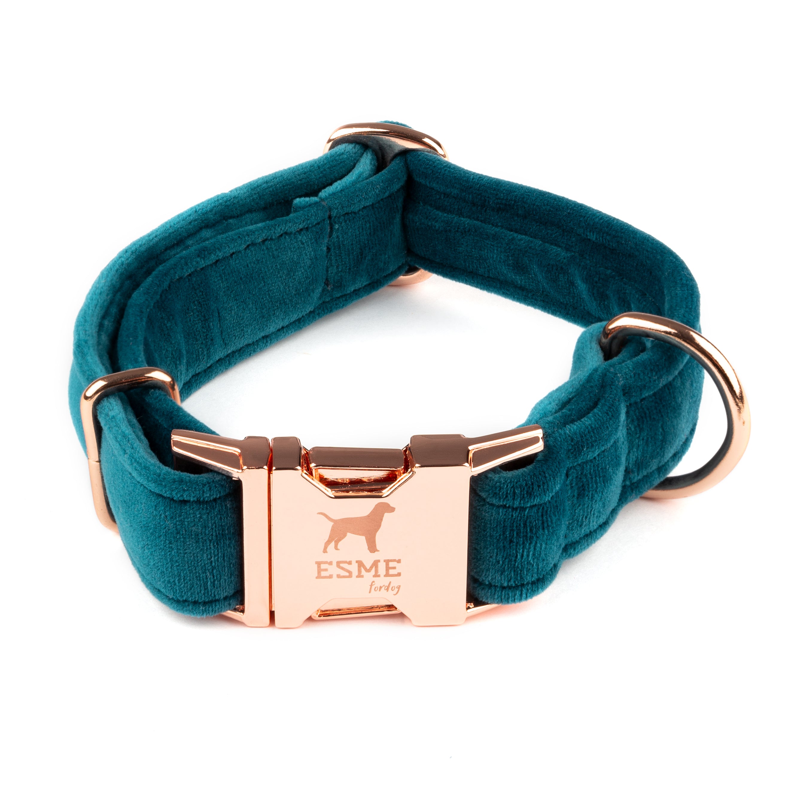 Sametový obojek pro psy s gravírováním jména – Azure