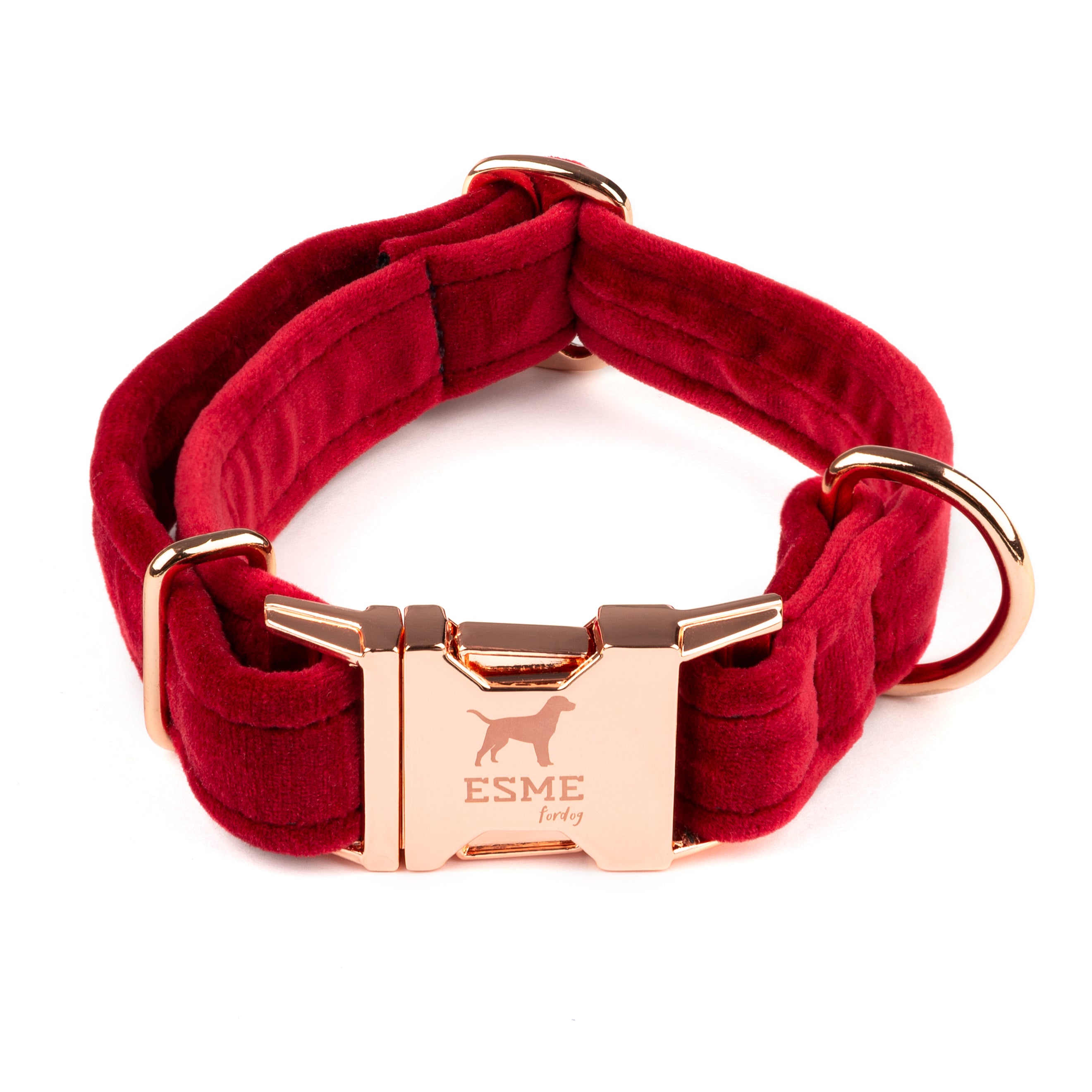 Sametový obojek pro psy s gravírováním jména – Cherry