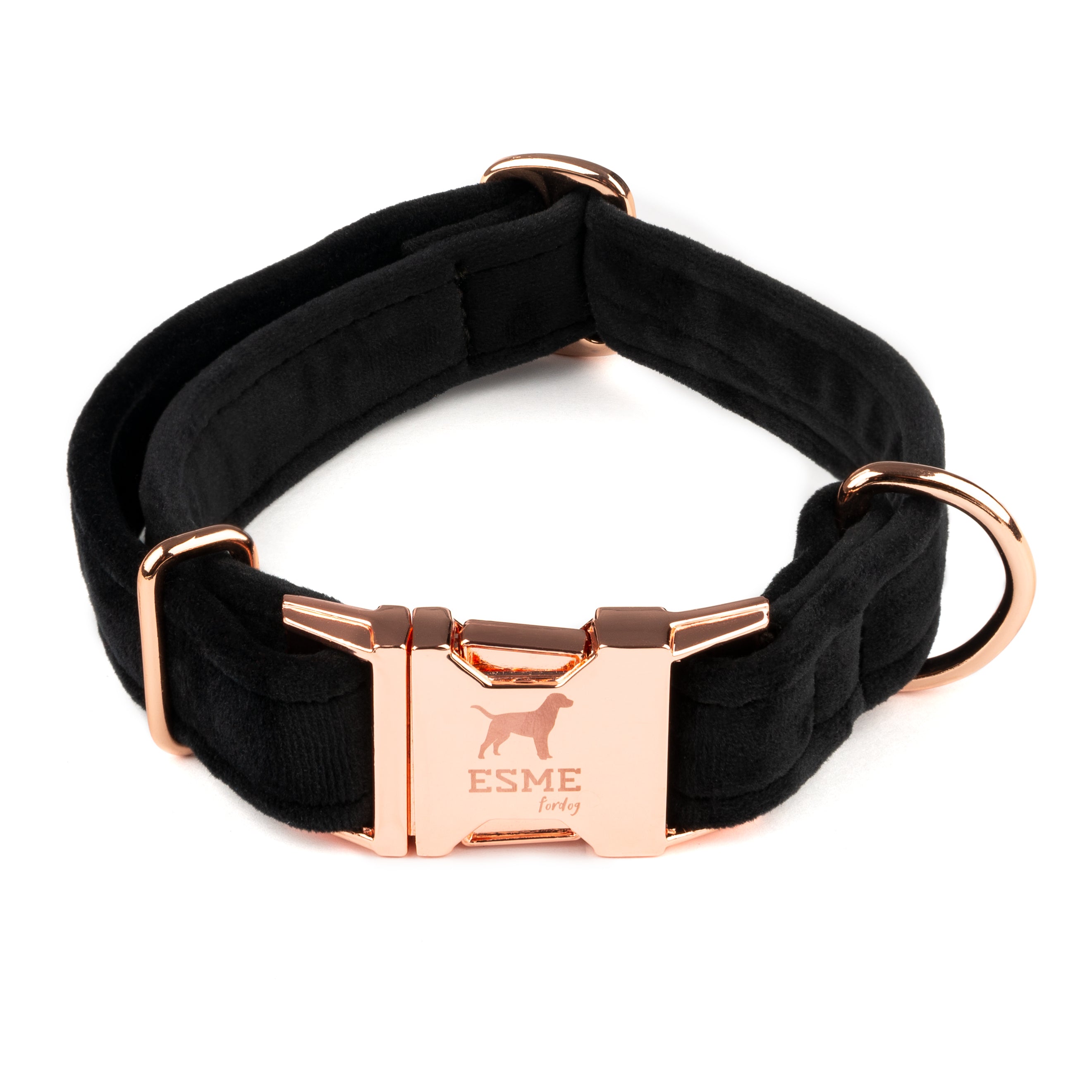 Sametový obojek pro psy s gravírováním jména – Onyx