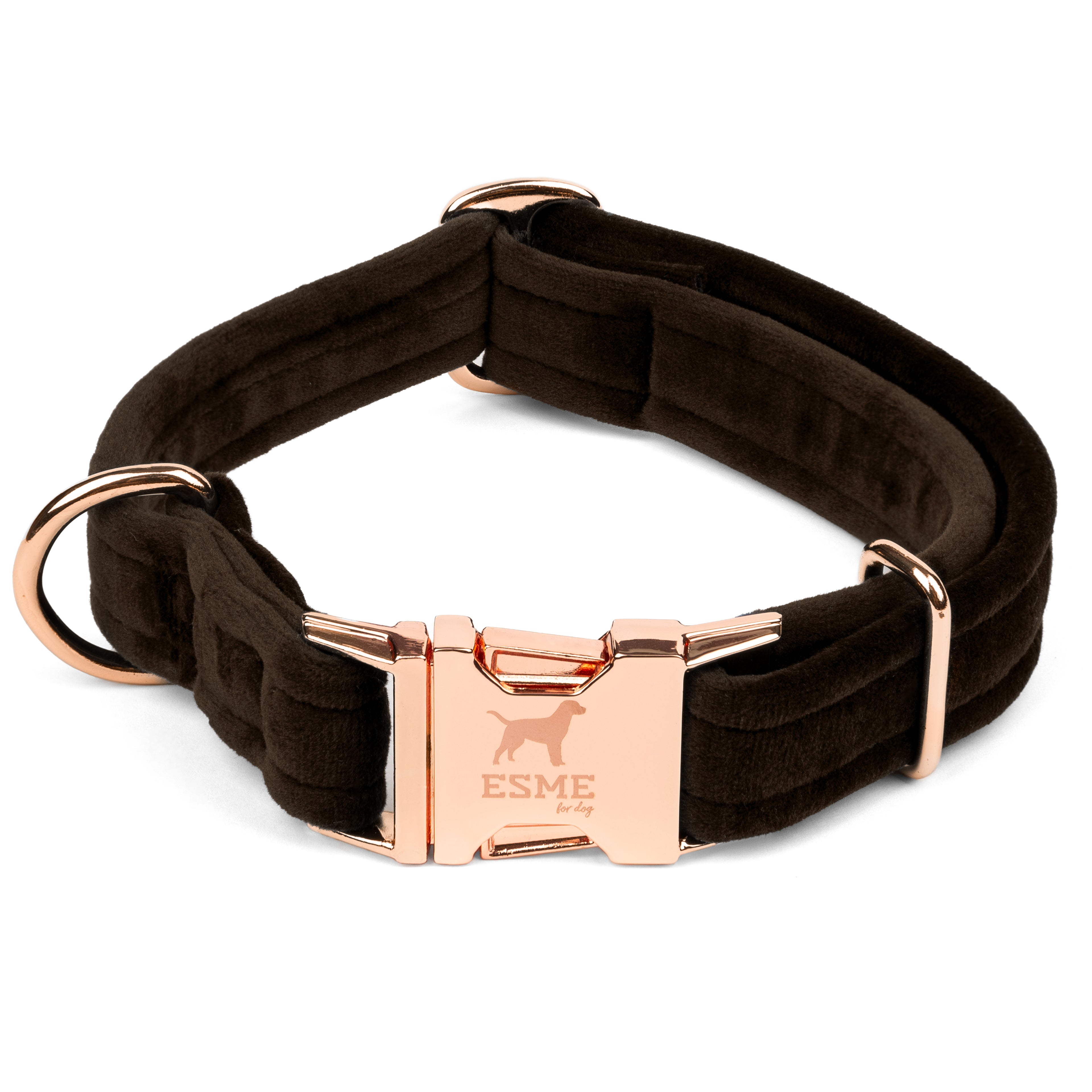 Velurový obojek s možností gravírování jména psa – Brownie